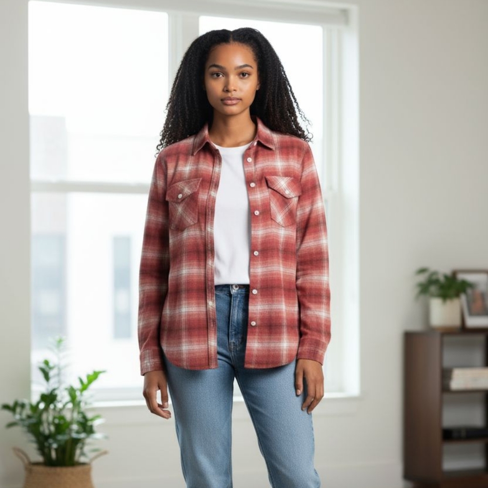 FRYE AND CO Red and White Plaid Button Down Shirt